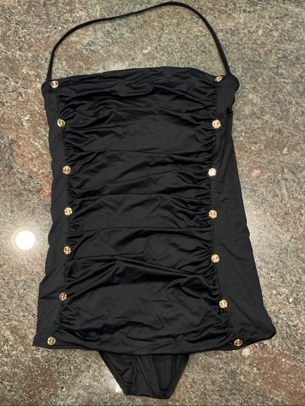 Juicy Couture Black One-Piece Swimsuit with Gold Buttons